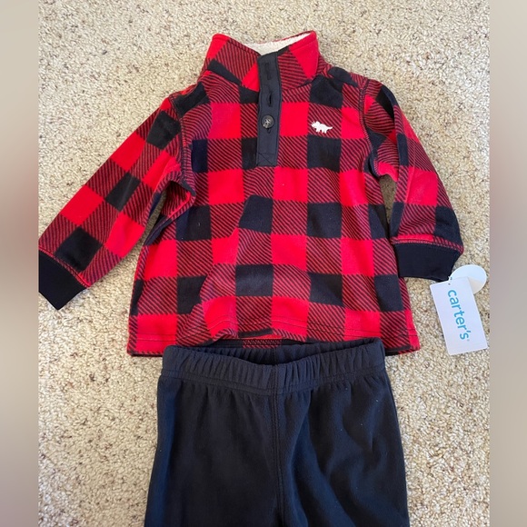 Carter’s Buffalo Plaid Red & Black Check Fleece Outfit, 12mo - Picture 3 of 3